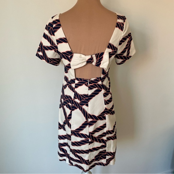 Anthropologie Maeve Nautical Rope Print Keyhole Bow-Back Shift Mini Dress Size 2 - Picture 4 of 11